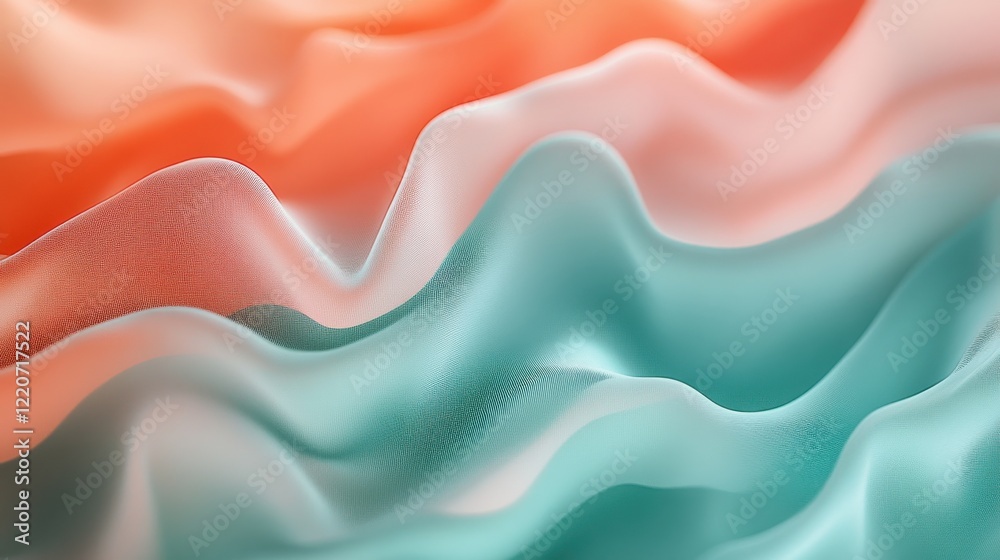 Poster Minimalist pencil strokes create a beautiful gradient with soft textures blending coral and teal tones in a peaceful setting