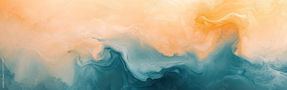 Poster swirling hues of blue and orange create a serene and elegant abstract background with a smooth gradi