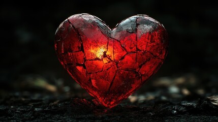 Radiant red heart with bokeh effect on dark background for romantic designs