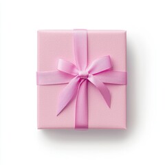 Soft Pink Gift Box with Matching Ribbon Isolated on White Background