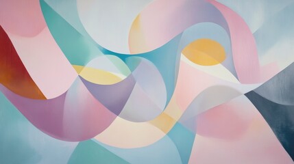 A lyrical abstraction using continuous curving shapes in harmonious pastel shades