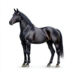 Majestic Black Horse Standing Tall Isolated on White Background