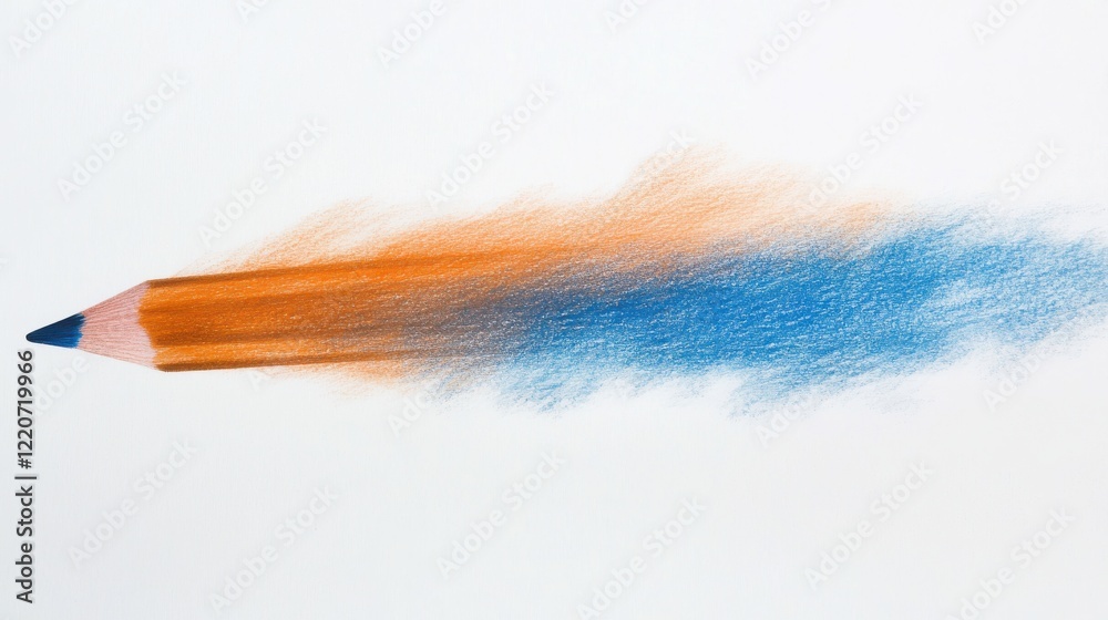 Poster abstract gradient of pencil strokes with orange and blue tones blending softly on a white surface