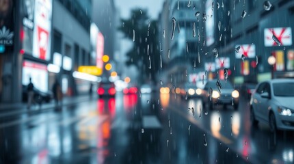 Obraz premium wet rainy scene through the car window