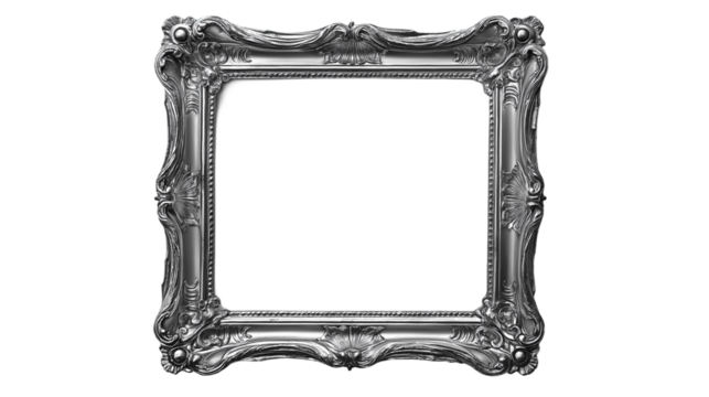 silver picture frame isolated on white , transparent , png 