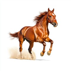 Naklejka premium Energetic Brown Horse Galloping Isolated on White Background
