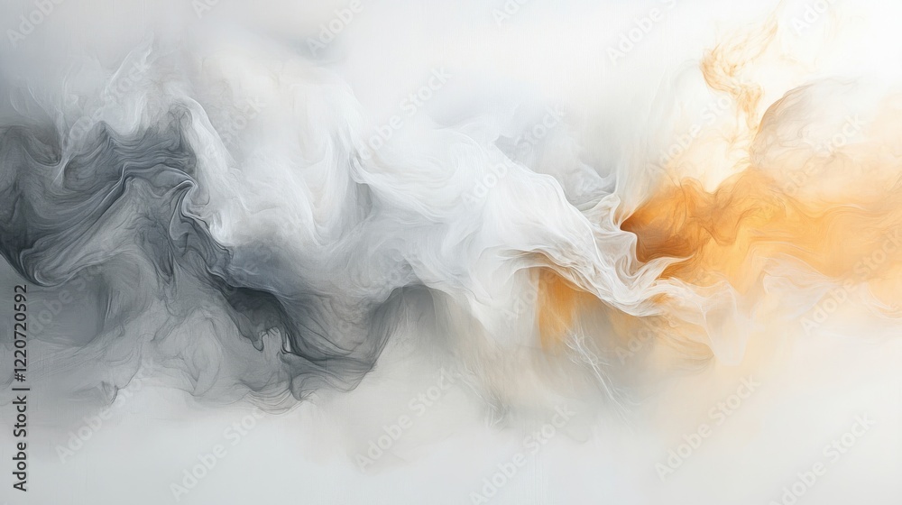 Poster Soft gray and amber mist swirls creating an ethereal abstract composition in gentle hues
