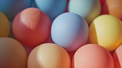 A beautiful and colorful image of a group of pastel-colored balls. The balls are all different sizes and are arranged in a random order.