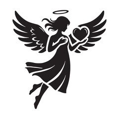Ethereal romantic flying angel, perfect for love-inspired designs - Angel silhouette - Angel vector - Angel illustration - valentine silhouette - love silhouette
