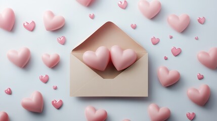 Obraz premium Romantic valentine card design with pink hearts in envelope for celebratory greetings