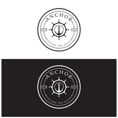 ship anchor logo design with rope vintage, for, boat, marine, yacht, business, emblem, nautica, shipping company