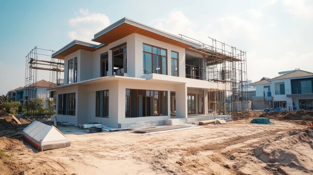 construction residential new house with prefabrication system in progress at building site