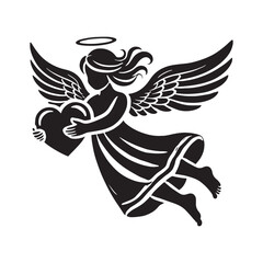 Romantic angel flying through the sky, spreading affection - Angel silhouette - Angel vector - Angel illustration - valentine silhouette - love silhouette
