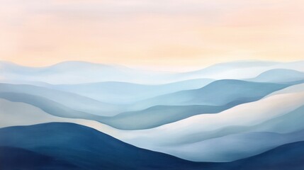A minimalist abstract landscape using soft gradients to suggest hills and sky in calming pastel hues