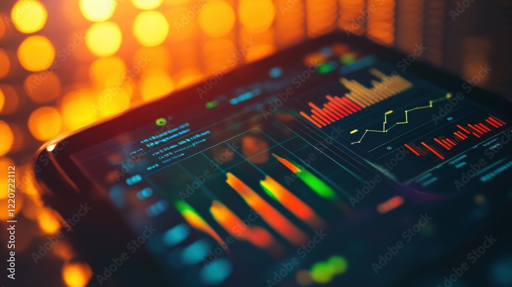 Aufkleber sleek smartphone screen displays colorful data visualizations at nighttime