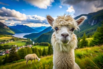 Obraz premium Fluffy Norwegian Alpaca After Shearing: A Hilarious Little One