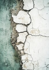 Fototapeta premium A photograph of a dirty white concrete wall with peeling paint, textured and grunge-like in appearance, captured in high resolution and high detail, with a photorealistic style. 