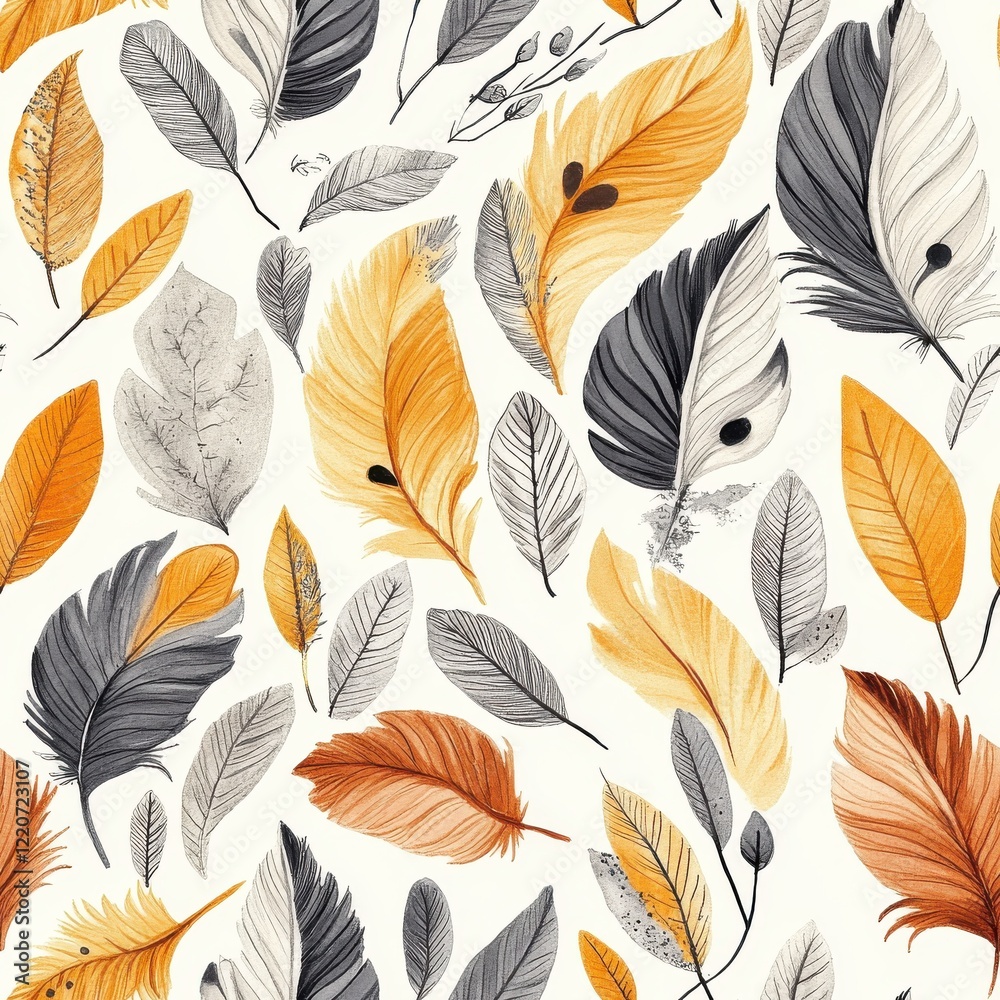 Poster colorful watercolor doodle of abstract leaves with playful patterns and vibrant tones created for a 