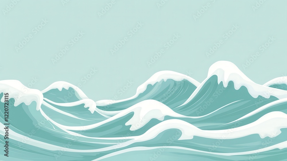 Aufkleber Waves cresting against a pale turquoise background creating a serene marine atmosphere with delicate foam patterns