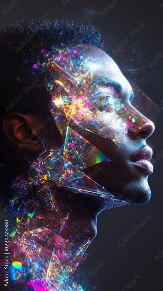 Leinwandbilder mystical profile of a man filled with vibrant colors and ethereal light in an abstract expression of