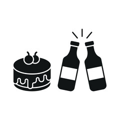 Wine bottle drink and cheesecake food icon with a sleek and minimalist flat design, featuring clean lines and a modern aesthetic, perfect for contemporary UI/UX projects and food-related branding.