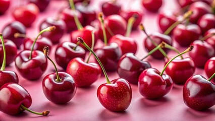 Fresh Cherries on Pink Background - Summer Fruit Still Life Photography