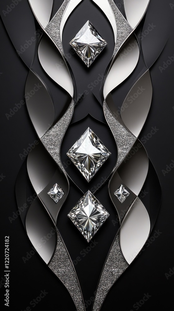 Aufkleber high-contrast design featuring elegant silver diamonds and flowing patterns for a striking visual di