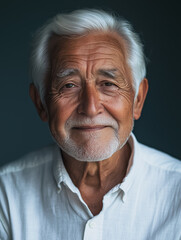 Obraz premium A Life Well Lived: A portrait of an elderly man, his face etched with wisdom and experience, yet radiating a quiet contentment. His eyes, filled with gentle warmth.