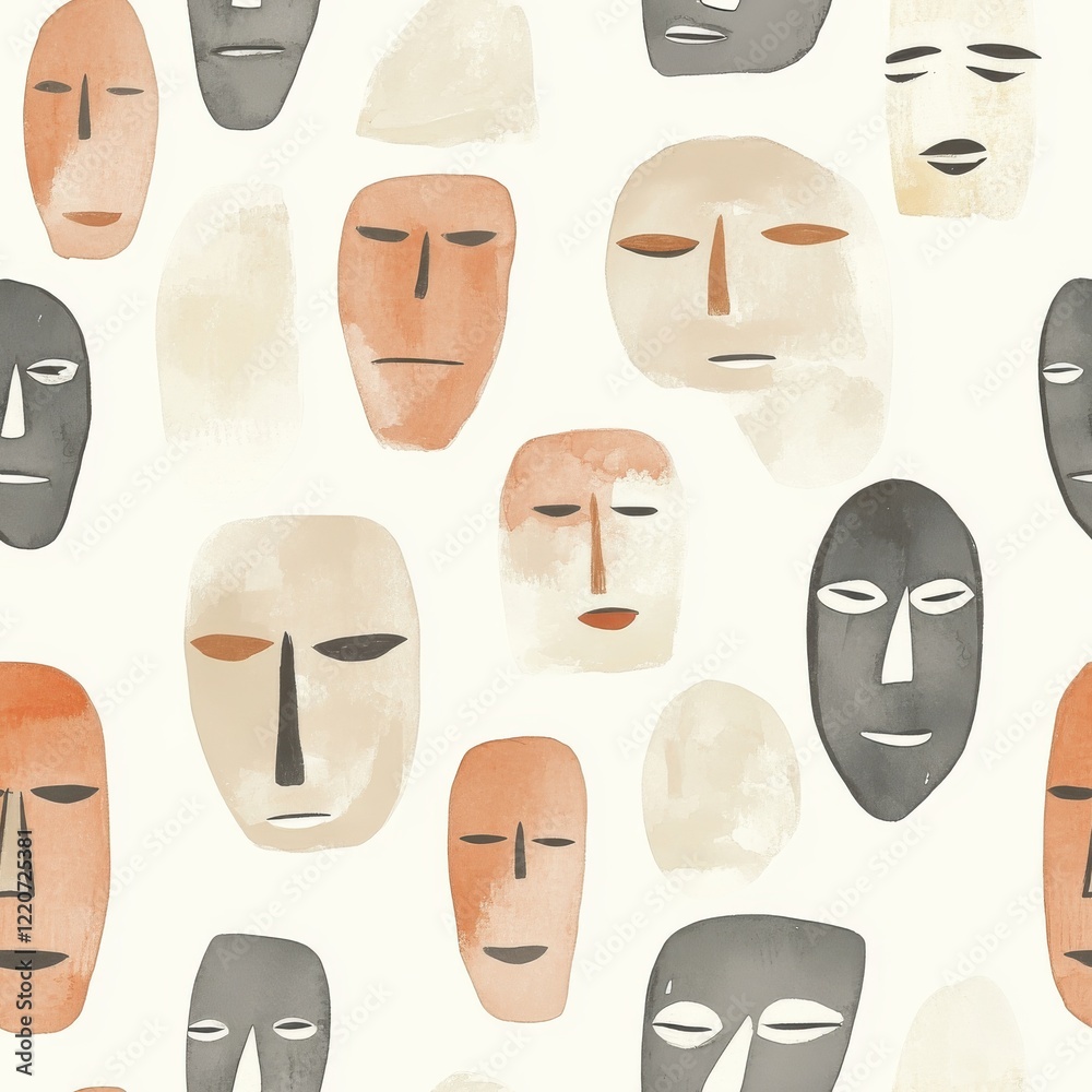 Aufkleber calming watercolor cartoon doodles of abstract faces with soft colors and gentle expressions