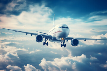 Fototapeta premium A passenger airplane flying over the clouds