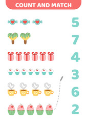 Count and match. Cute sweets. Counting game. Educational preschool game for kids. Cartoon, isolated vector illustration eps 10
