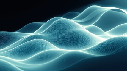 Obraz premium A mesmerizing depiction of flowing waves in a blue-toned digital landscape, illustrating fluid motion and light in an abstract format.