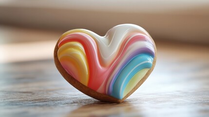 Heart-shaped cookie with vibrant multicolored frosting for creative baking inspiration