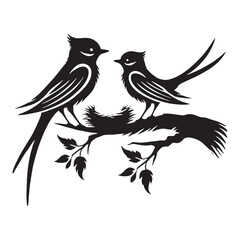Lovebirds sitting on a branch, a timeless symbol of love - Lovebirds silhouette - Lovebirds vector - Lovebirds illustration - valentine silhouette - love silhouette
