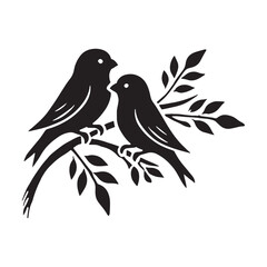Two lovebirds perched on a branch, sharing a moment of love - Lovebirds silhouette - Lovebirds vector - Lovebirds illustration - valentine silhouette - love silhouette
