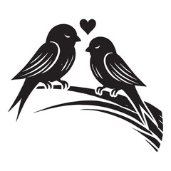 Two lovebirds on a branch, capturing hearts with their bond - Lovebirds silhouette - Lovebirds vector - Lovebirds illustration - valentine silhouette - love silhouette
