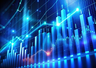 Futuristic Blue Stock Market Data Abstract Background with Glowing Light - Technology Concept