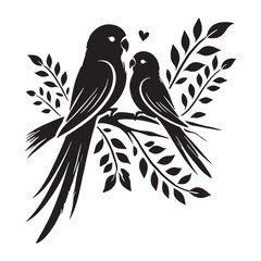 Two lovebirds sitting side by side on a branch - Lovebirds silhouette - Lovebirds vector - Lovebirds illustration - valentine silhouette - love silhouette
