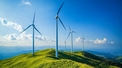 Clean Energy Wind Turbines Green Hilltop Landscape Sustainable Power eco sky blue view farm hills   
