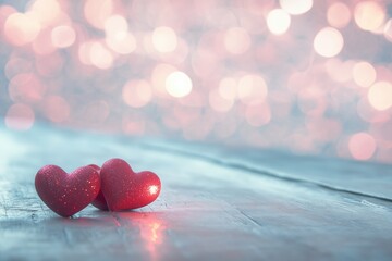 Fototapeta premium love wallpaper Red and pink hearts background with glowing effect for Valentine's Day concept