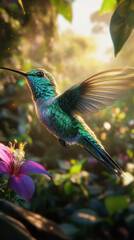 Obraz premium green and blue color bird in forest