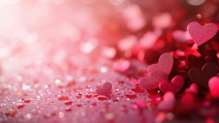 Romantic celebration with red and pink heart confetti for valentine's day decoration