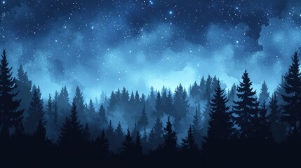 Fototapeta premium Starry Night Sky Over Silhouetted Pine Forest