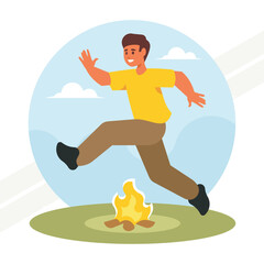 A guy jumping over the fire representing courage and risk-taking