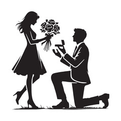 Elegant proposal silhouette capturing the essence of love - proposal silhouette - proposal vector - proposal illustration - valentine silhouette - love silhouette - couple silhouette
