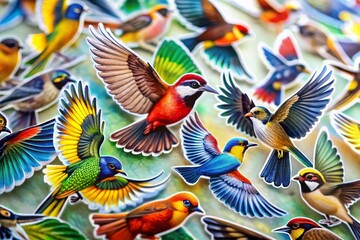 Obraz premium Glossy Bird Flying Stickers: High-Resolution Stock Photo of Colorful Avian Designs