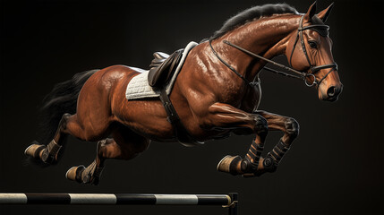 Naklejka premium A horse jumping over an obstacle.