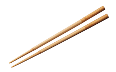 Pair of wooden chopsticks positioned diagonally, isolated on transparent background PNG