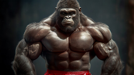 Fototapeta premium An anthropomorphic gorilla at a bodybuilding competition