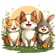 Fototapeta premium Cartoon logo with three cute little animals.